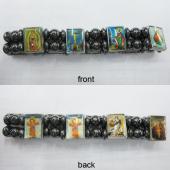 Hematite Beads and Alloy Spacer Religious Bracelet 7.8inch